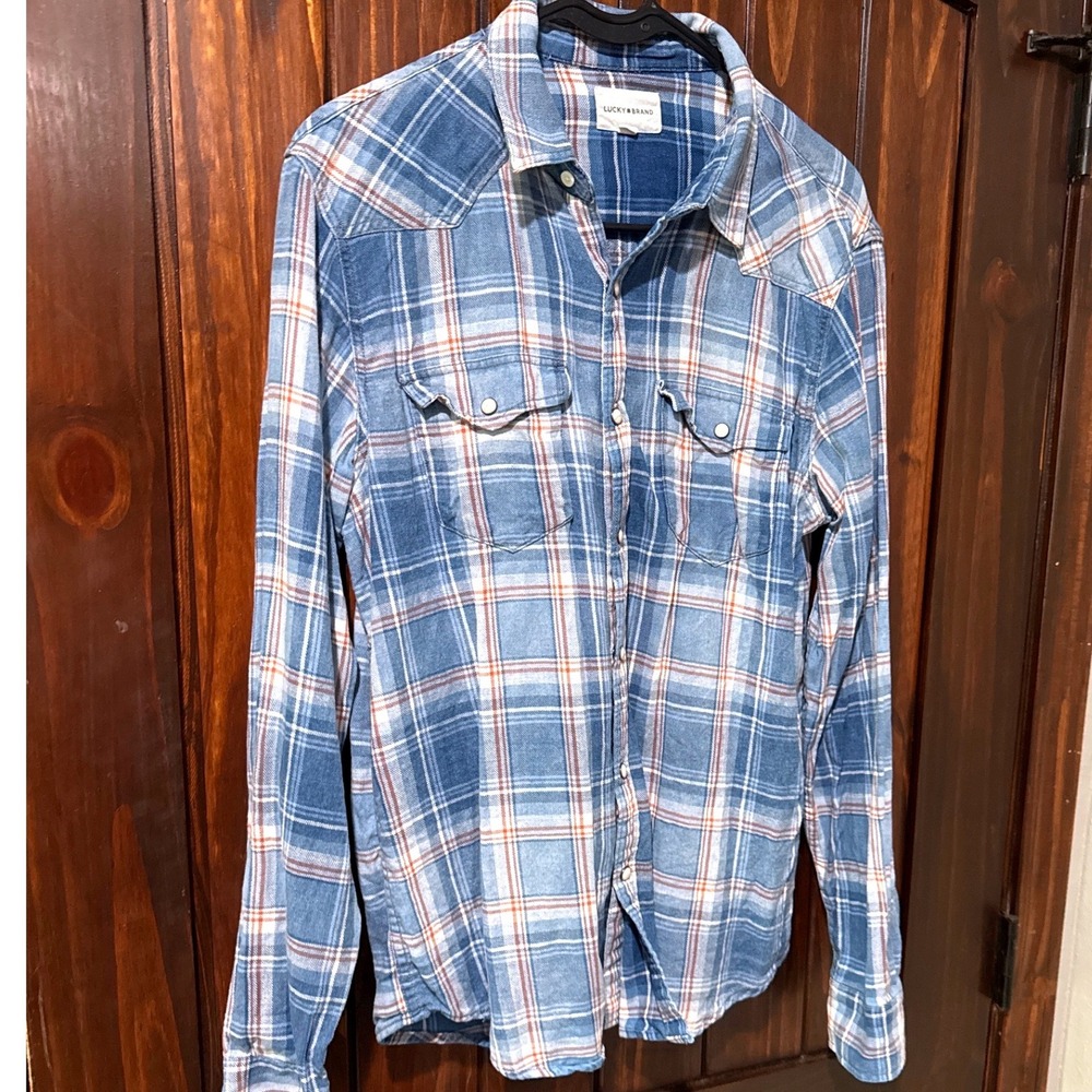 Lucky Brand Women Shirt S Blue Plaid Western Pearl Snap Button Long Sleeve - Picture 2 of 7